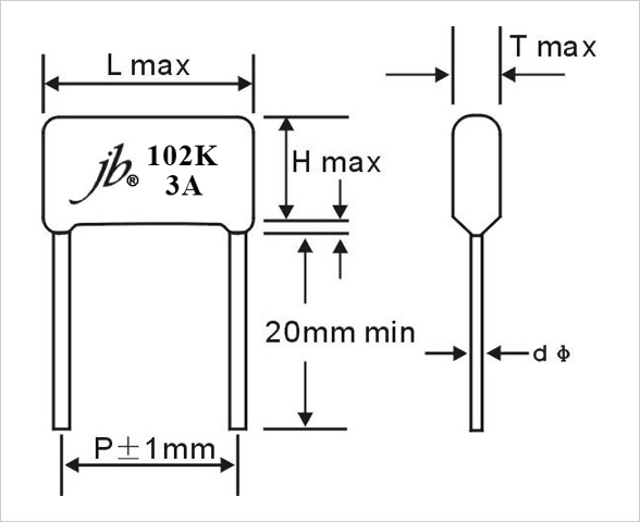 JFP - High Voltage Metallized Polypropylene Capacitor Drawing