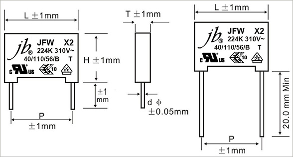 JFWT - X2 Met Polypropylene Film Capacitor - 85 °C / 85 % RH Temperature Humidity Bias Drawing