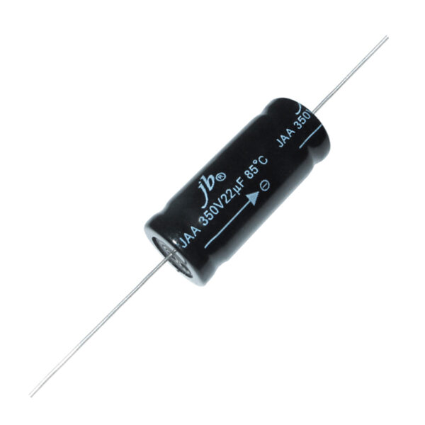 JAA - 2000H at 85°C Axial Aluminum Electrolytic Capacitors designed for low leakage applications, featuring a lifespan of 2000 hours at 85°C. These capacitors operate within a temperature range of -40°C to +85°C and offer capacitance values with a tolerance of ±20%. Ideal for general-purpose electronic circuits, they ensure reliable performance while minimizing leakage current.