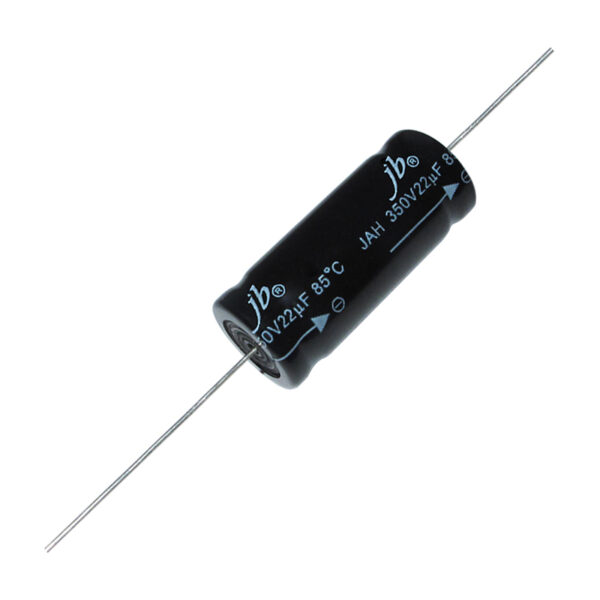 JAH - 1000H at 105°C Axial Aluminum Electrolytic Capacitors designed for general-purpose applications, featuring a lifespan of 1000 hours at 105°C. These standard low voltage capacitors are available with capacitance values ranging from 1μF to 1000μF and are RoHS compliant, ensuring reliable performance in various electronic circuits.