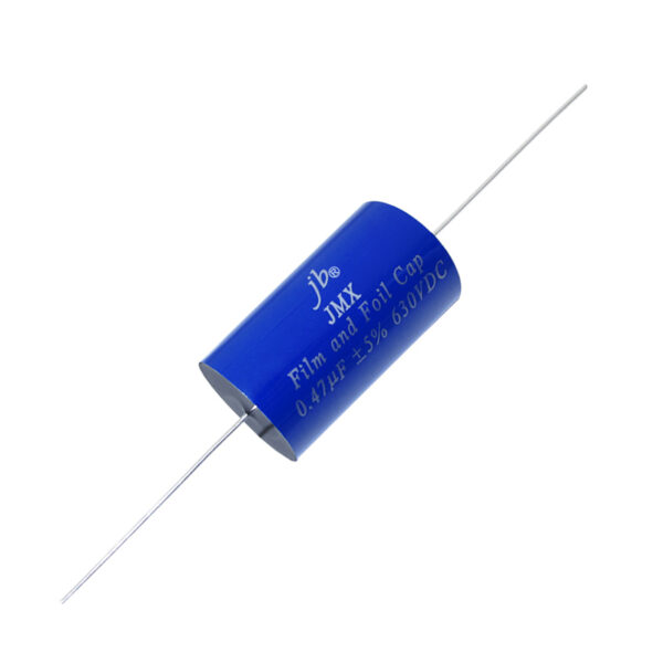 JMX - Music Aluminum Foil and Film Metallized Polypropylene Capacitors – Axial designed for high-fidelity audio applications, featuring a lifespan of 2000 hours at 105°C. These capacitors offer a capacitance range from 0.01µF to 0.47µF with a precise tolerance of ±5% at 1kHz. With very low dielectric absorption, dissipation factor, and ESR, they ensure optimal performance in audio circuits, providing clarity and stability for premium sound quality.