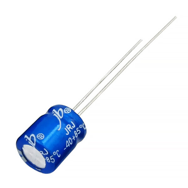 JRJ - 1000H at 85°C Radial Aluminum Electrolytic Capacitors with a compact 7mm height, designed for reliable performance in various electronic applications. These capacitors feature a lifespan of 1000 hours at 85°C, voltage ratings from 6.3V to 50V, and excellent ripple current capability, making them ideal for space-constrained designs.