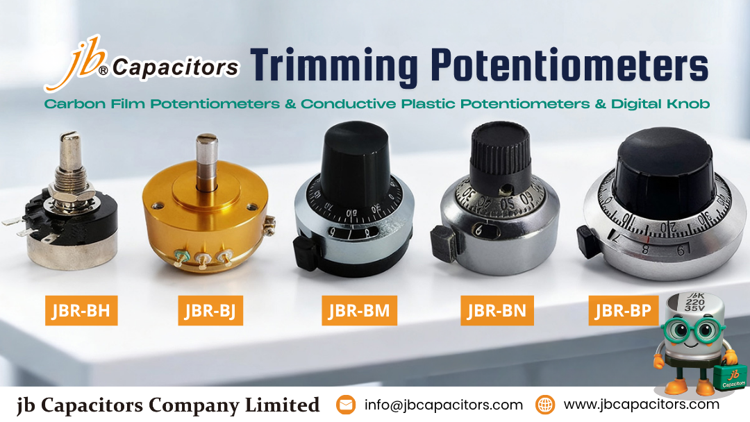 JBR Series complete wirewound resistor and potentiometer solutions for industrial automation, power control, and precision adjustment — including trimming potentiometers, digital knobs, and high-power wirewound resistors by jb Capacitors.