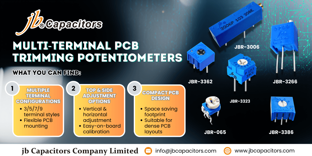 Multi-terminal PCB trimming potentiometer for industrial calibration and fine adjustment control