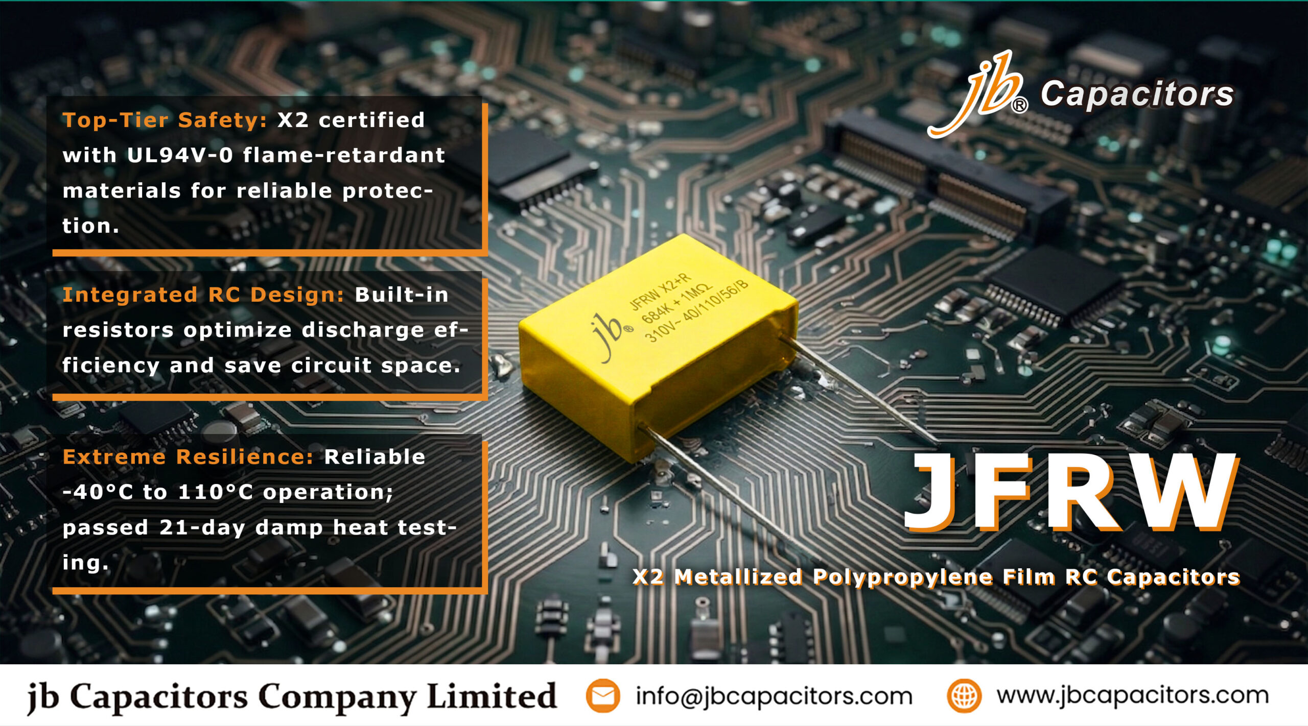JFRW X2 metallized polypropylene film RC capacitors for EMI suppression and snubber circuits