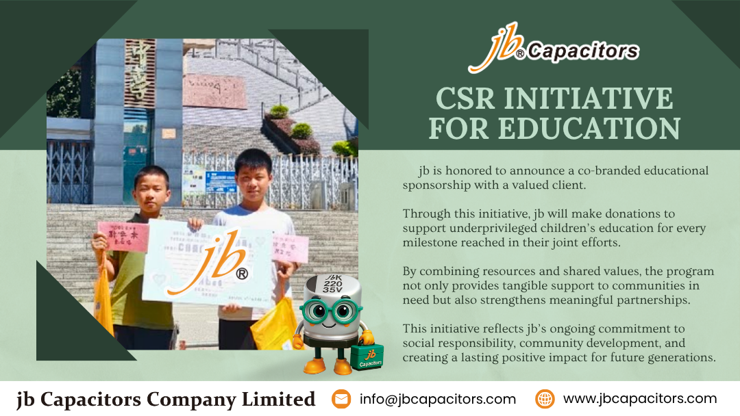 alt jb Capacitors CSR initiative for education featuring student sponsorship donation program supporting underprivileged children with co-branded client partnership
