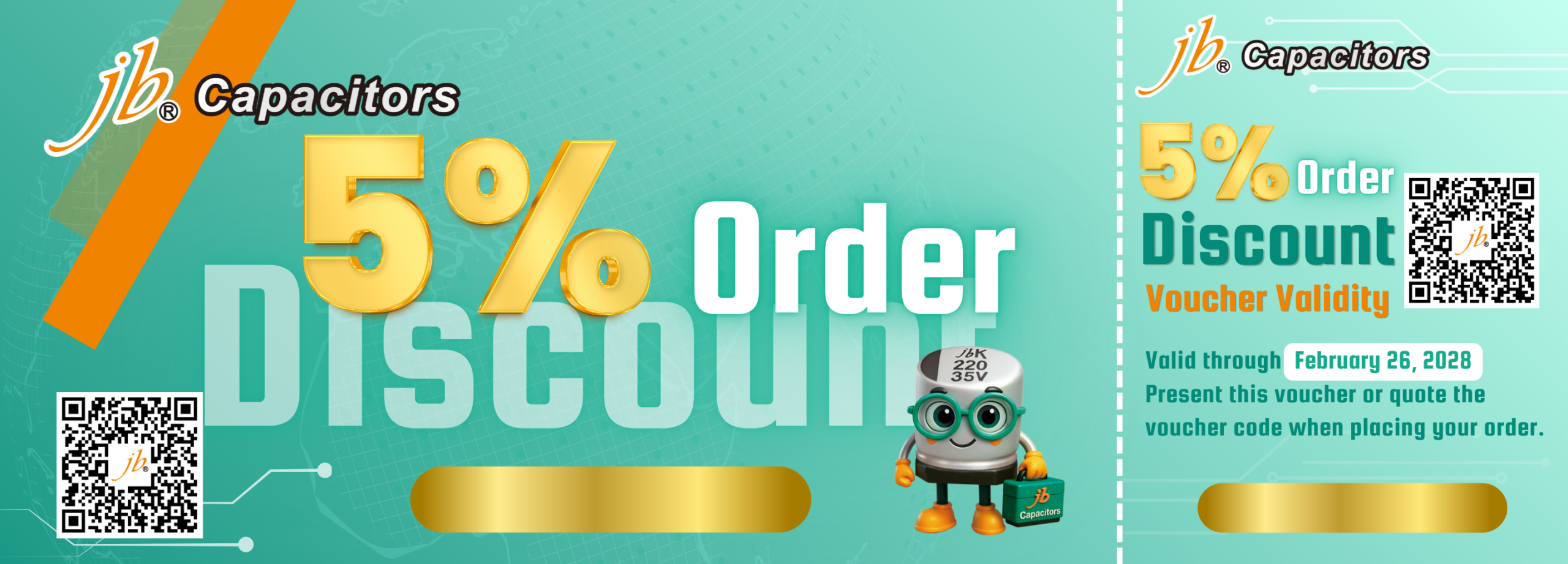 jb Capacitors electronica 2026 exclusive 5 percent post-show order discount for Booth A6.554 visitors